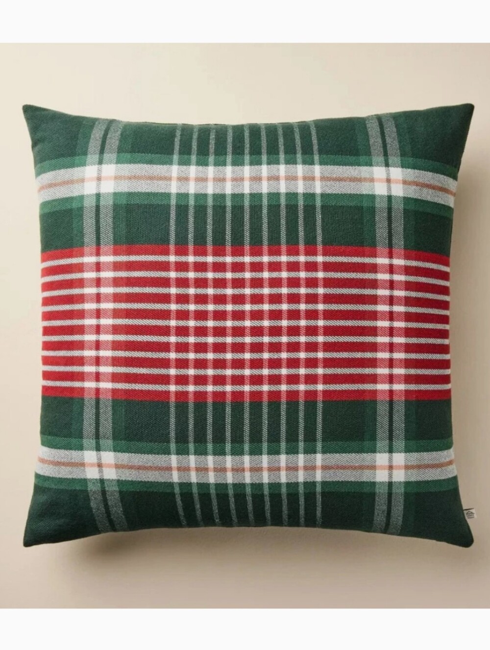 Hearth & Hand NWT 24" Cotton Plaid Toss Throw Pillow In Red Green Cream
